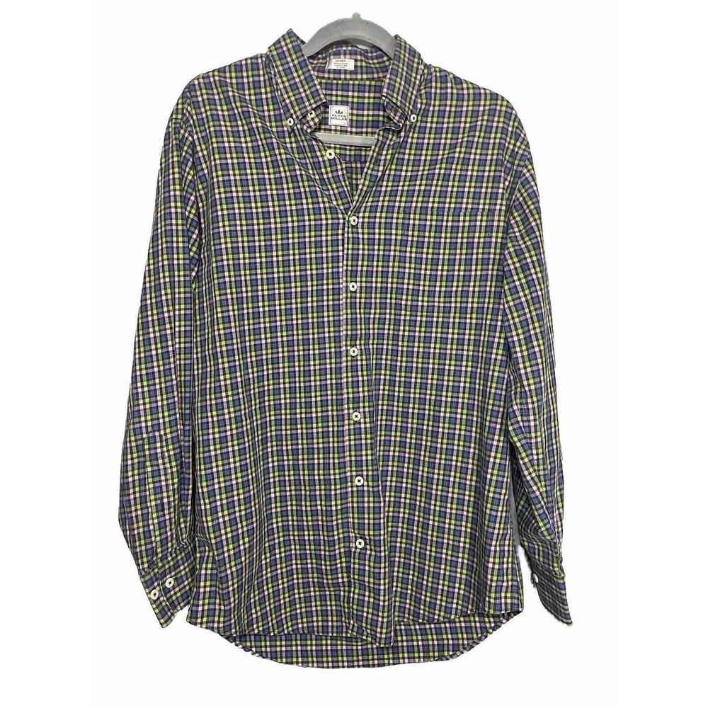 Peter Millar Plaid Button Down Green Pink Cotton Size Medium